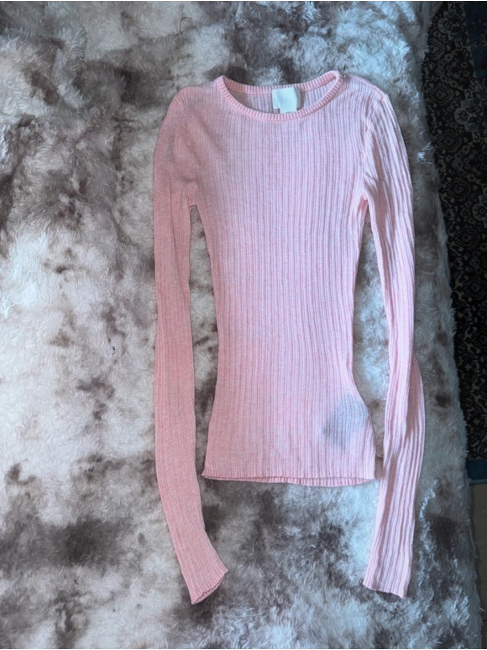 H&M Women's Light Pink Ribbed Long-Sleeve Knit Top
